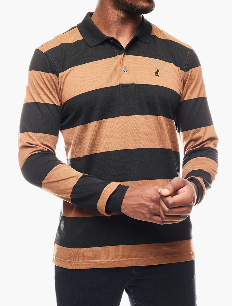 MyRunway | Shop Polo Brown Stripe Pima Long Sleeve Golfer for Men